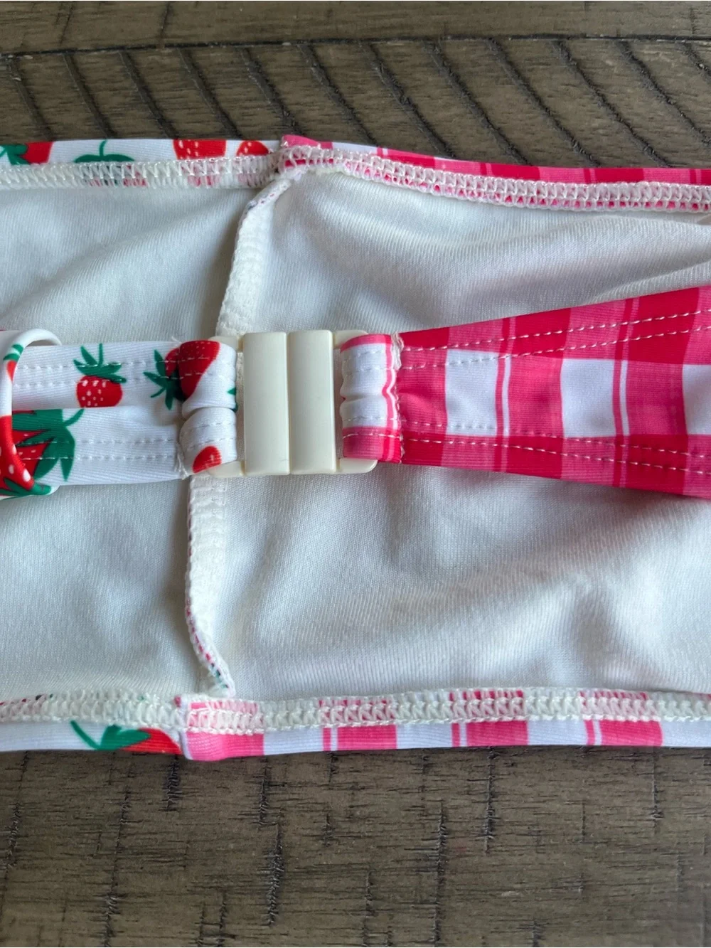 Nasty Gal Strawberry Gingham Mix Bikini Bandeau Top High-Waist Bottoms Size 6